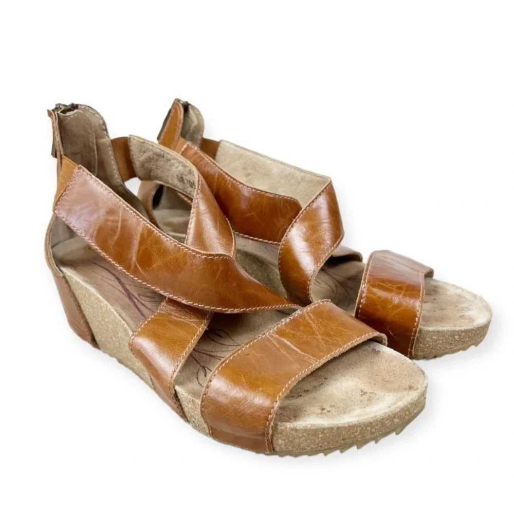 JOSEF Seibel Meike 05 Leather Kork Wedge Sandals 41 Camel Brown